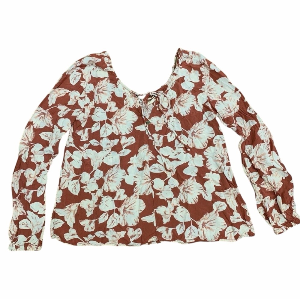 Billabong Sunset Floral Lattice Terracotta Rust Blouse 
Boho Coastal - Medium - Picture 3 of 11